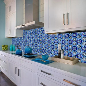 Blue and White Tiles Moroccan Tiles Hand Painted Tiles Kitchen Backsplash Tiles Ceramic Tiles Hexagonal Tiles Moroccan Trivet image 4