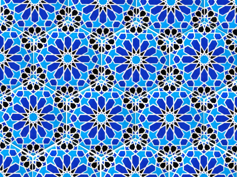 Blue and White Tiles Moroccan Tiles Hand Painted Tiles Kitchen Backsplash Tiles Ceramic Tiles Hexagonal Tiles Moroccan Trivet image 2