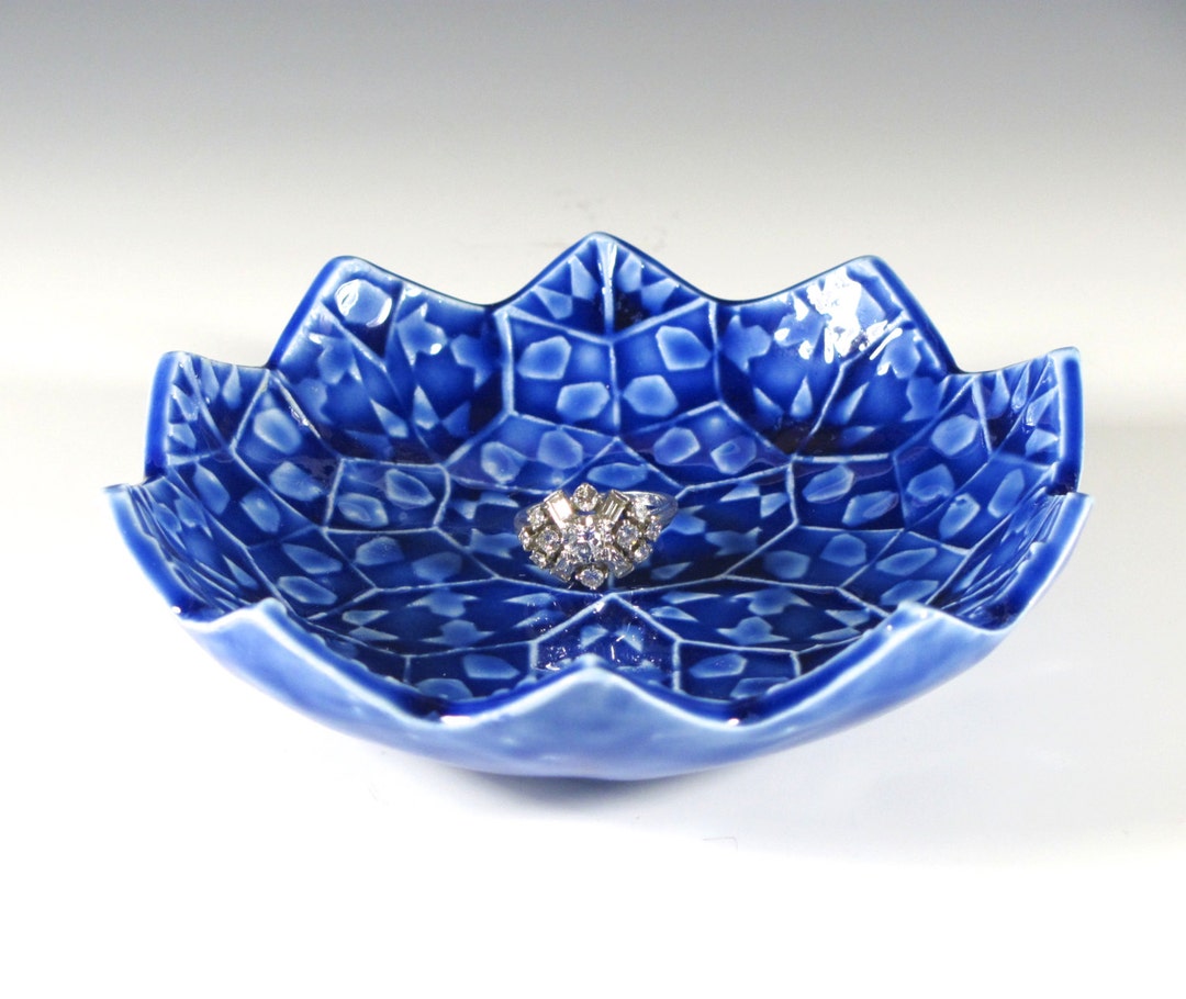 Ceramic Ring Dish lotus Flower Ring Dish Cobalt Ring Holder Blue