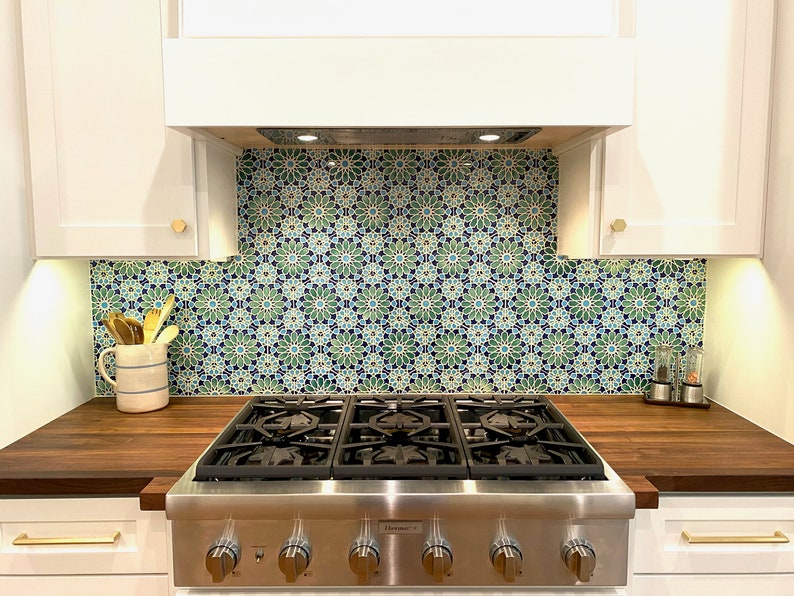 Kitchen Backsplash Tiles Moroccan Tiles Bathroom Tiles Hand Painted Tiles Kitchen Remodel Blue and Green Tiles Moroccan Style image 5