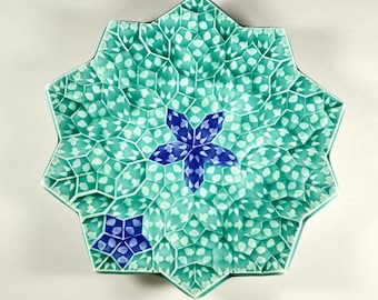 Fruit Plate -  Emerald and Purple Porcelain Plate - Mandala Plate - Starburst Tray - Sushi Tray - Decorative Plate - Geometric Plate