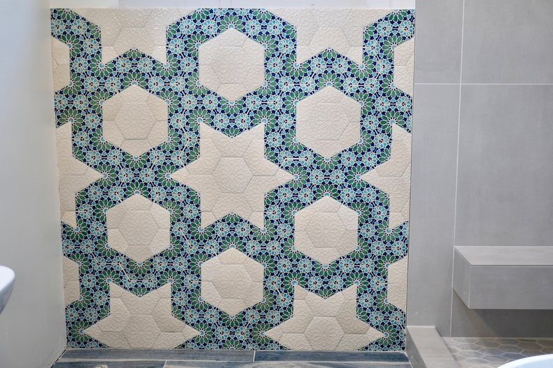 Kitchen Backsplash Tiles Moroccan Tiles Bathroom Tiles Hand Painted Tiles Kitchen Remodel Blue and Green Tiles Moroccan Style image 7