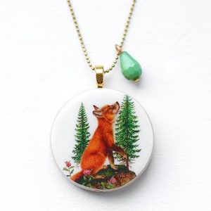 Wooden Pendant Fox Necklace Fairytale Forest Animals Lucky Charm Gift Talisman Handmade
