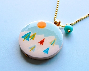 Geometry Tree Triangle Wooden Pendant Necklace