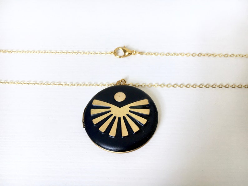 Handmade black sunburst moon necklace locket image 5