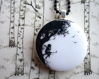 Paper cut elf papercut nostalgia loneliness wooden pendant with chain