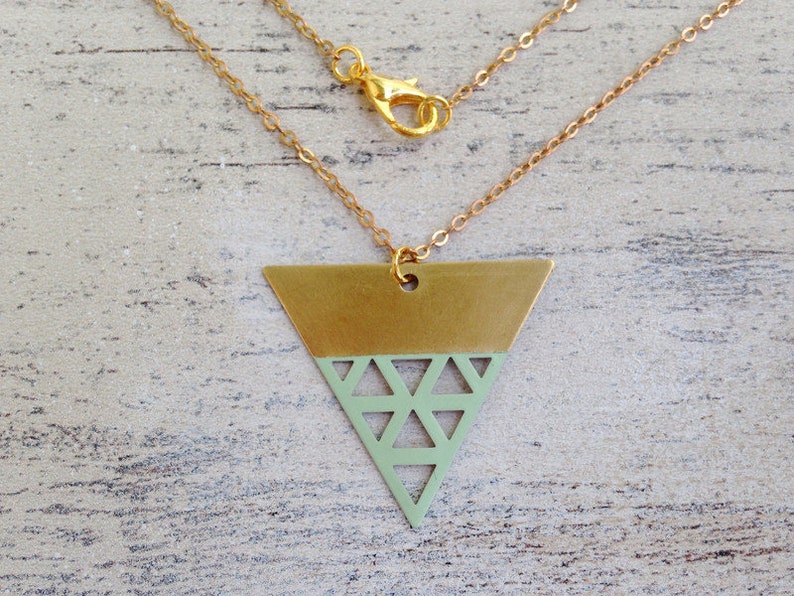 mint handmade triangle geometric necklace pendant boho style design gift image 3