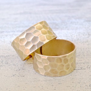 raw brass honeycomb relief hexagon ring hammered geometric adjustable image 1