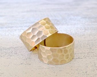 raw brass honeycomb relief hexagon ring hammered geometric adjustable