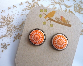 Sunflower porcelain stud earrings orange