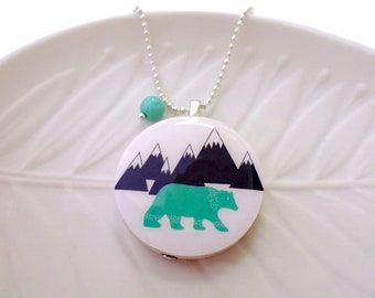 Geometric Bear Triangle Wooden Pendant Chain Necklace