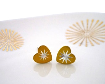 Sunburst Starburst Star Heart Vintage Stud Earrings