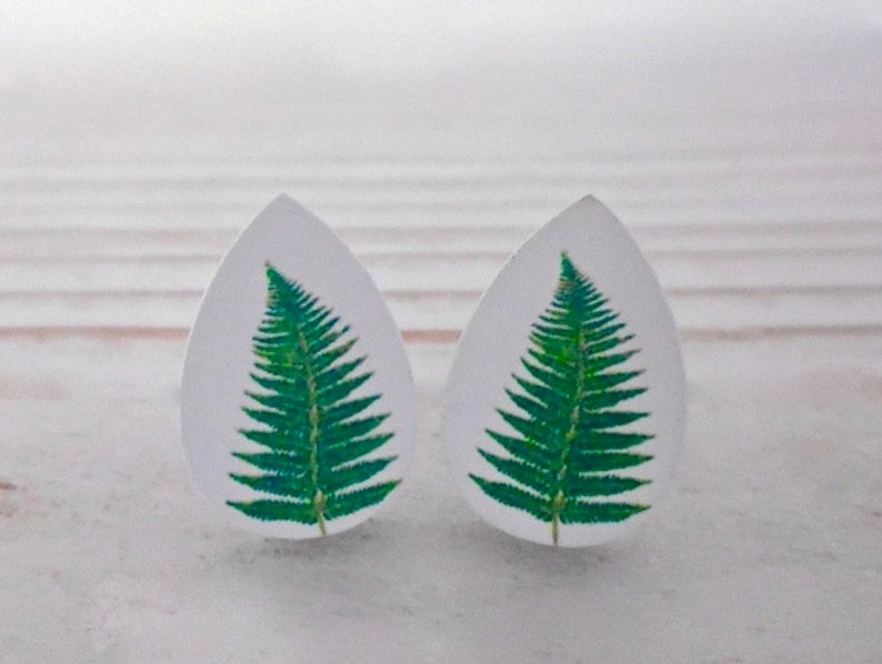 Teardrop Forest Fern Wood Plant Leaf Stud Earrings image 2