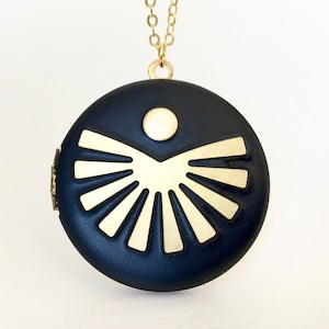 Handmade black sunburst moon necklace locket image 1