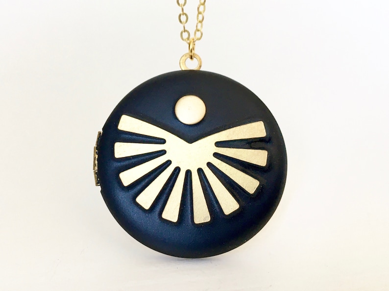 Handmade black sunburst moon necklace locket image 1