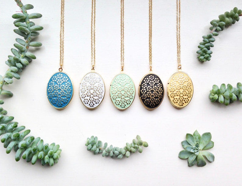 select your color free choice handmade patina necklace floral Locket flowers floral