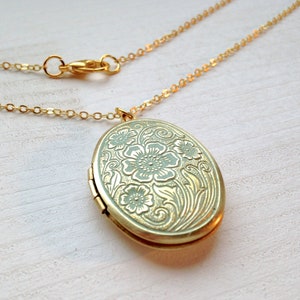 raw brass mint handmade floral locket patina necklace image 1