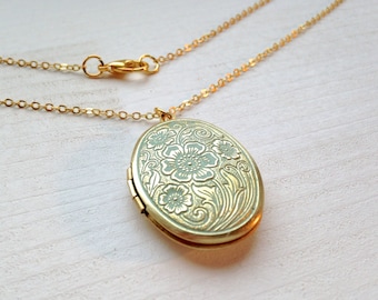 raw brass mint handmade floral locket patina necklace