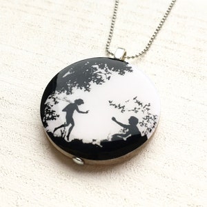 Paper cut elf nostalgia tree filigree romance reunion wood pendant chain necklace black and white fairy tale image 3