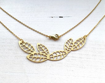 scandinavian leaf pendant floral chain necklace