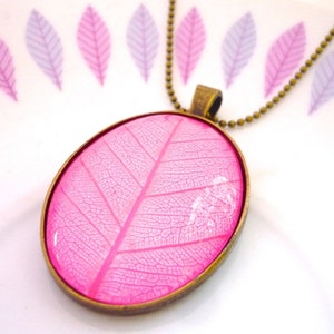 Pink Large Glass Brass Leaf Necklace image 3