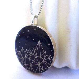 Geometric starfirm wood pendant necklace planets stars mountain image 2