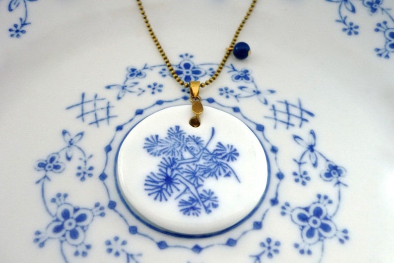 Frisian blue porcelain amulet glass bead necklace image 1