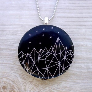 Geometric starfirm wood pendant necklace planets stars mountain image 1