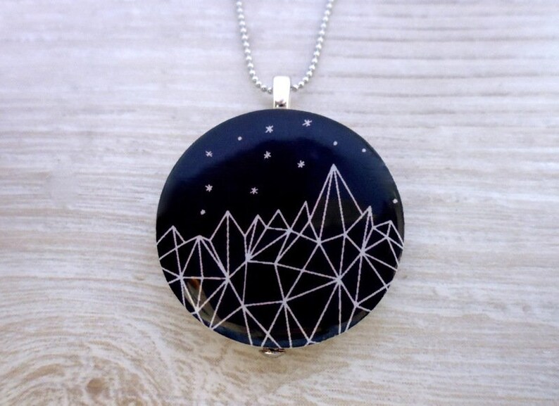 Geometric starfirm wood pendant necklace planets stars mountain image 1