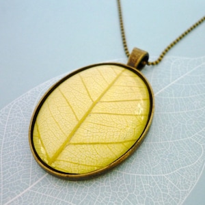 Yellow Large Glass Brass Leaf Necklace