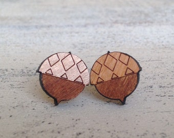 Acorn Acorn Wood Stud Earrings