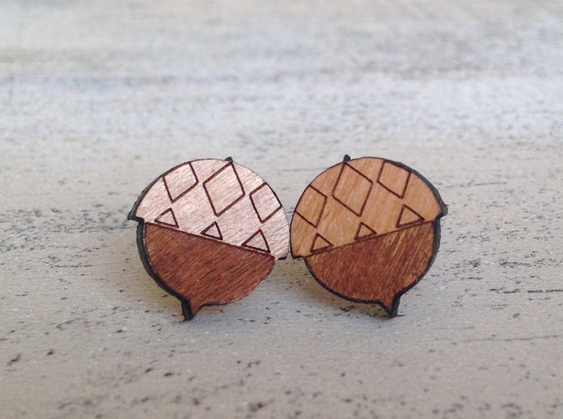 Acorn Acorn Wood Stud Earrings image 1