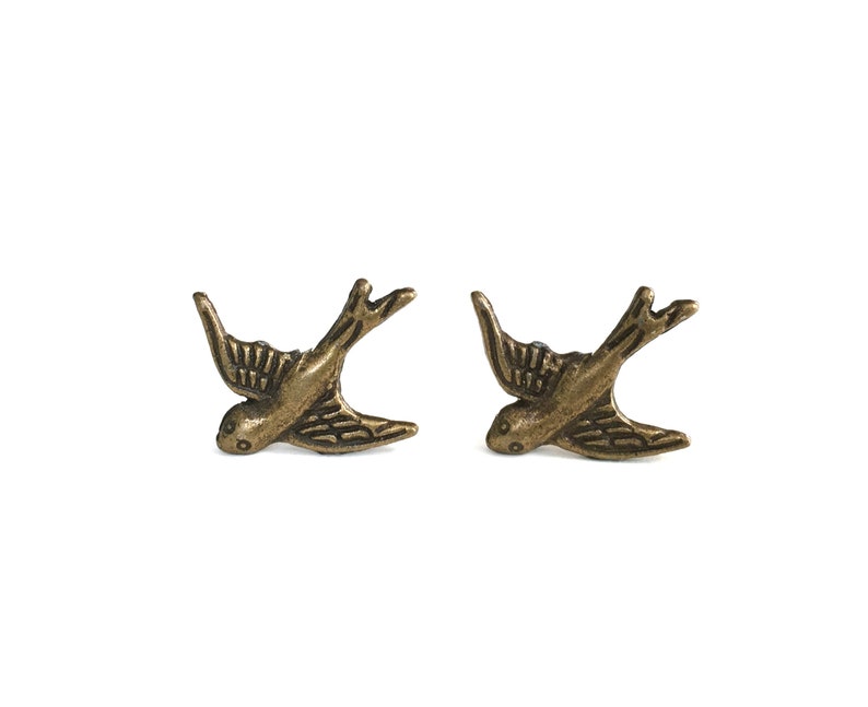Ahoy fine vintage swallow brass stud earrings image 1