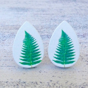 Teardrop Forest Fern Wood Plant Leaf Stud Earrings image 1