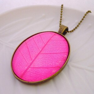 Pink Large Glass Brass Leaf Necklace image 2