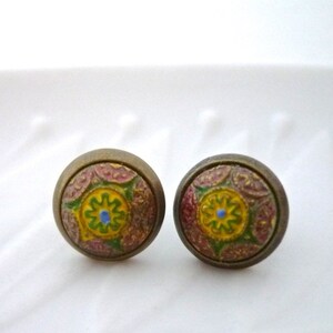 antique oriental floral glass stud earrings