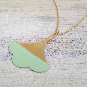Gingko brass leaf on chain pastel mint image 2
