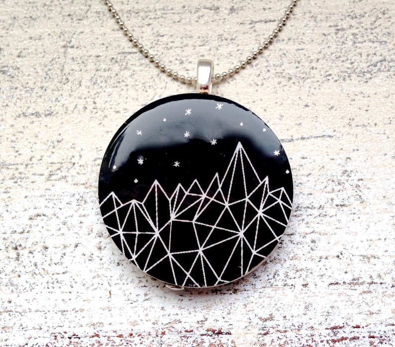 Geometric starfirm wood pendant necklace planets stars mountain image 4