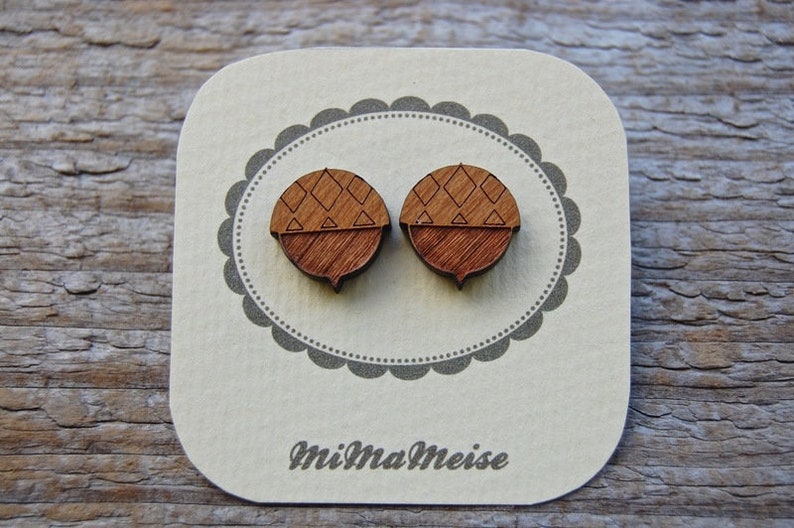 Acorn Acorn Wood Stud Earrings image 2