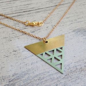mint handmade triangle geometric necklace pendant boho style design gift image 1