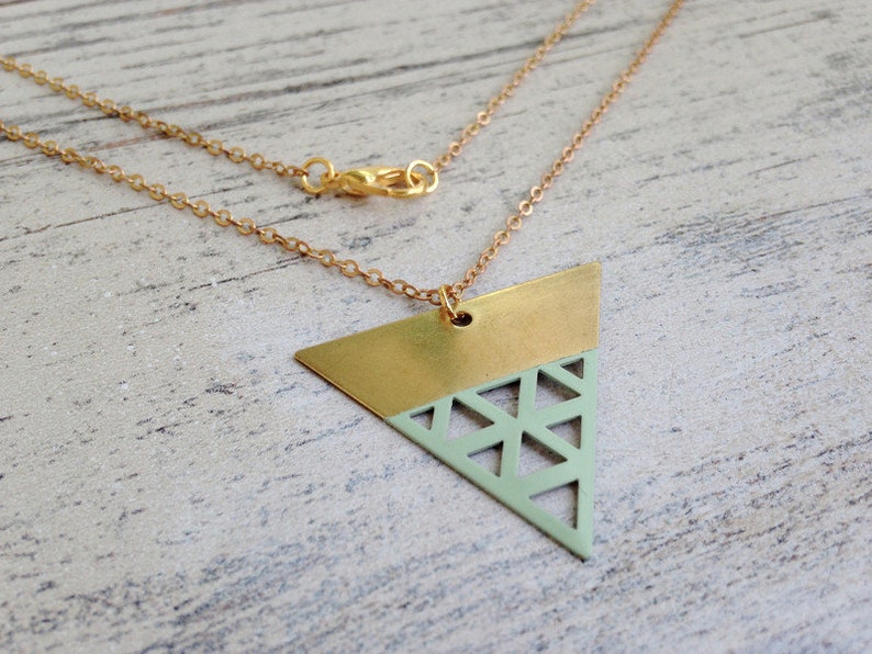 mint handmade triangle geometric necklace pendant boho style design gift image 1