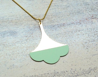Gingko brass leaf on chain pastel mint
