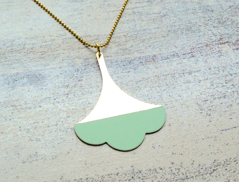 Gingko brass leaf on chain pastel mint image 1