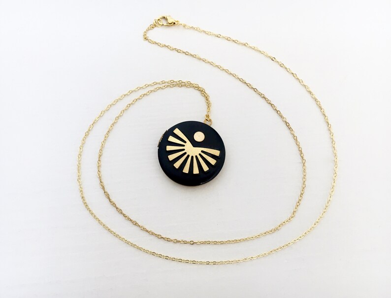 Handmade black sunburst moon necklace locket image 6