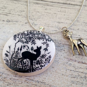 Deer in the forest Bambi wooden fairytale pendant on chain image 2