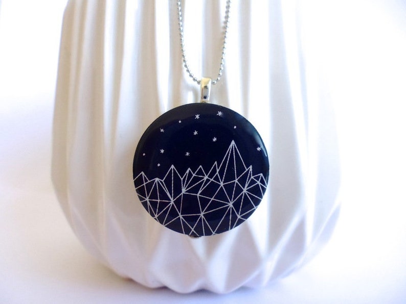 Geometric starfirm wood pendant necklace planets stars mountain image 3