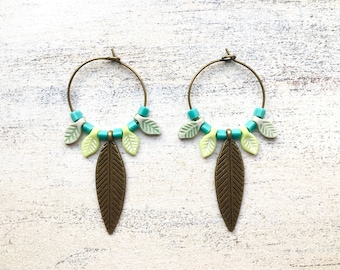 Autumn leaf creole earrings earrings green turquoise