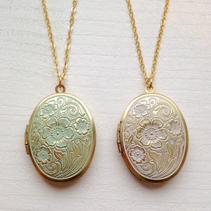 raw brass mint handmade floral locket patina necklace image 4