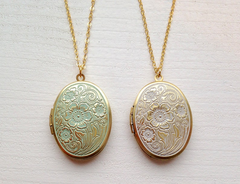 raw brass mint handmade floral locket patina necklace image 4