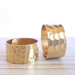 raw brass honeycomb relief hexagon ring hammered geometric adjustable image 2